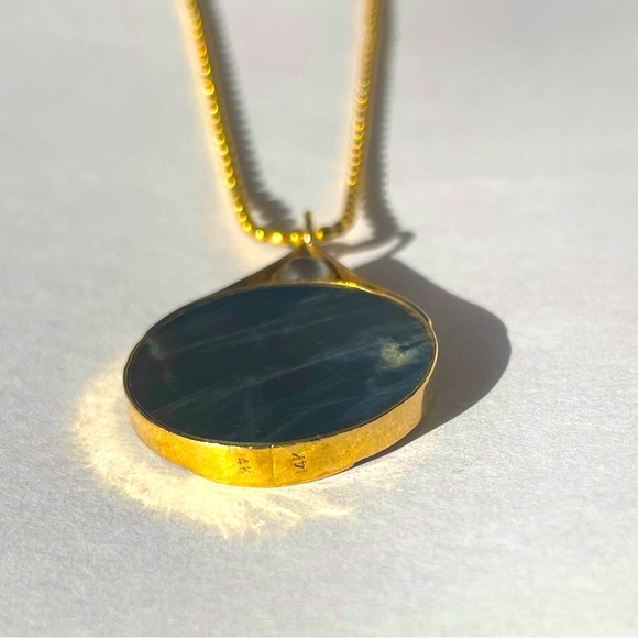 Stunning Labradorite and Gold Pendant With 24K Bezel set Moonstone One of a kind - Picture 11 of 12